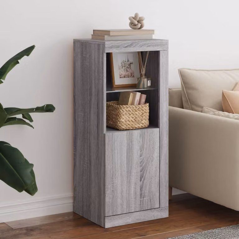 Credenza moderna vidaXL con luci LED in legno e MDF, colore Grigio Sonoma, L: 41 cm, P: 37 cm, H: 100 cm