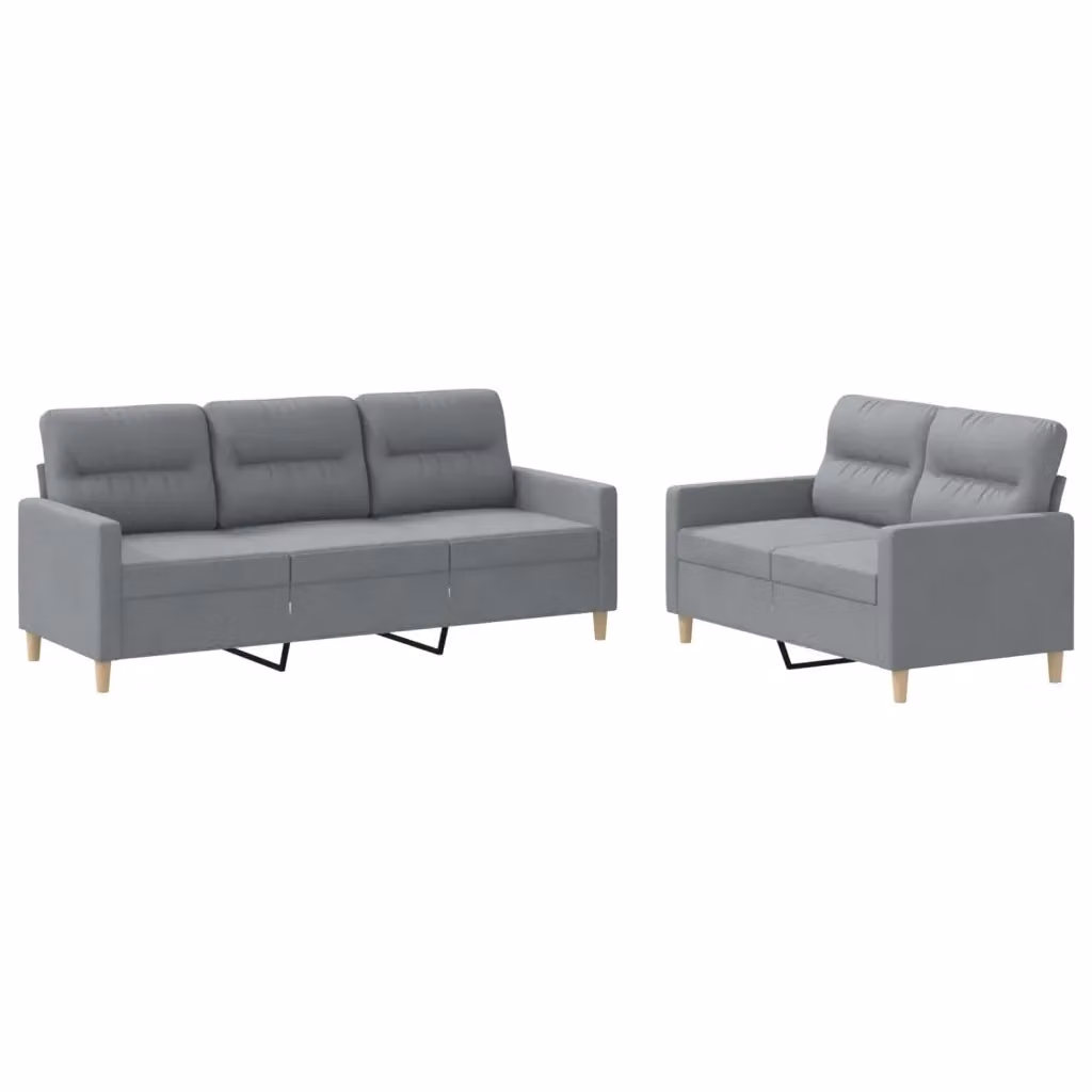 Set di divani 2 pezzi vidaXL in tessuto grigio con cuscini per soggiorno moderno L/P/H: 198 x 80 x 77 cm e 174 x 80 x 77 cm – 2