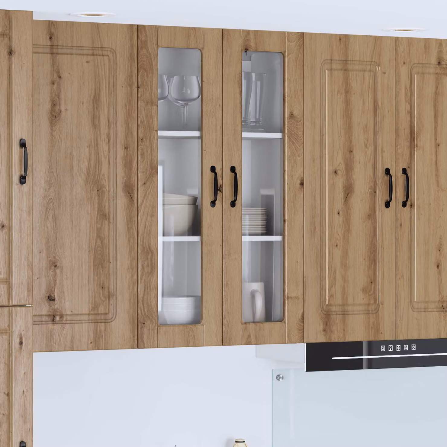 Mobile da parete PORTO vidaXL in legno e vetro color rovere con ante in vetro