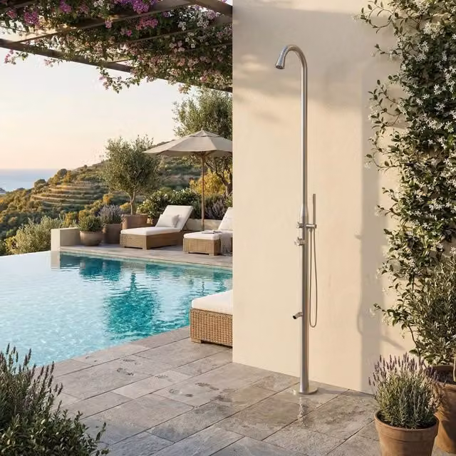 Doccia per piscina esterna MPC in acciaio inox AISI 316L colore argento MX1006-INOX – 1