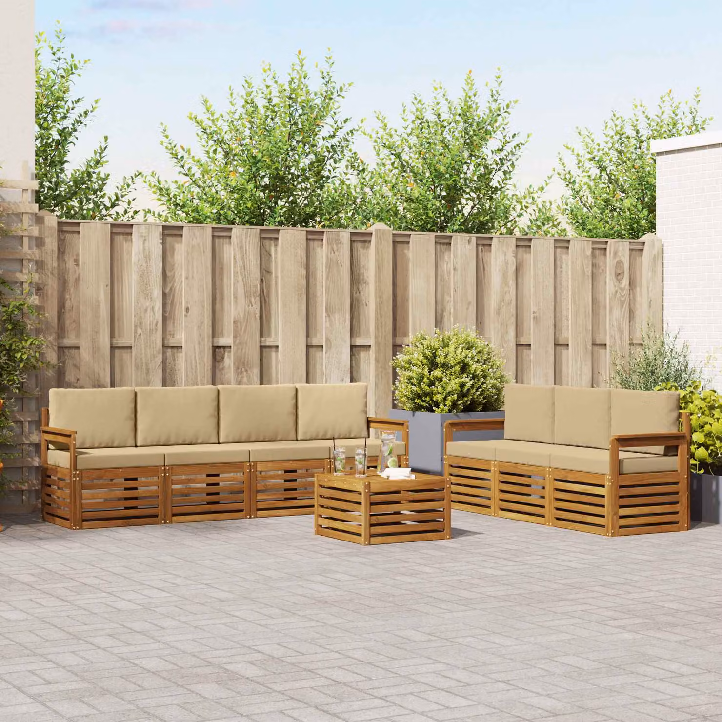 Set di divani da giardino vidaXL 8 pezzi in legno di acacia massello, colore naturale e beige