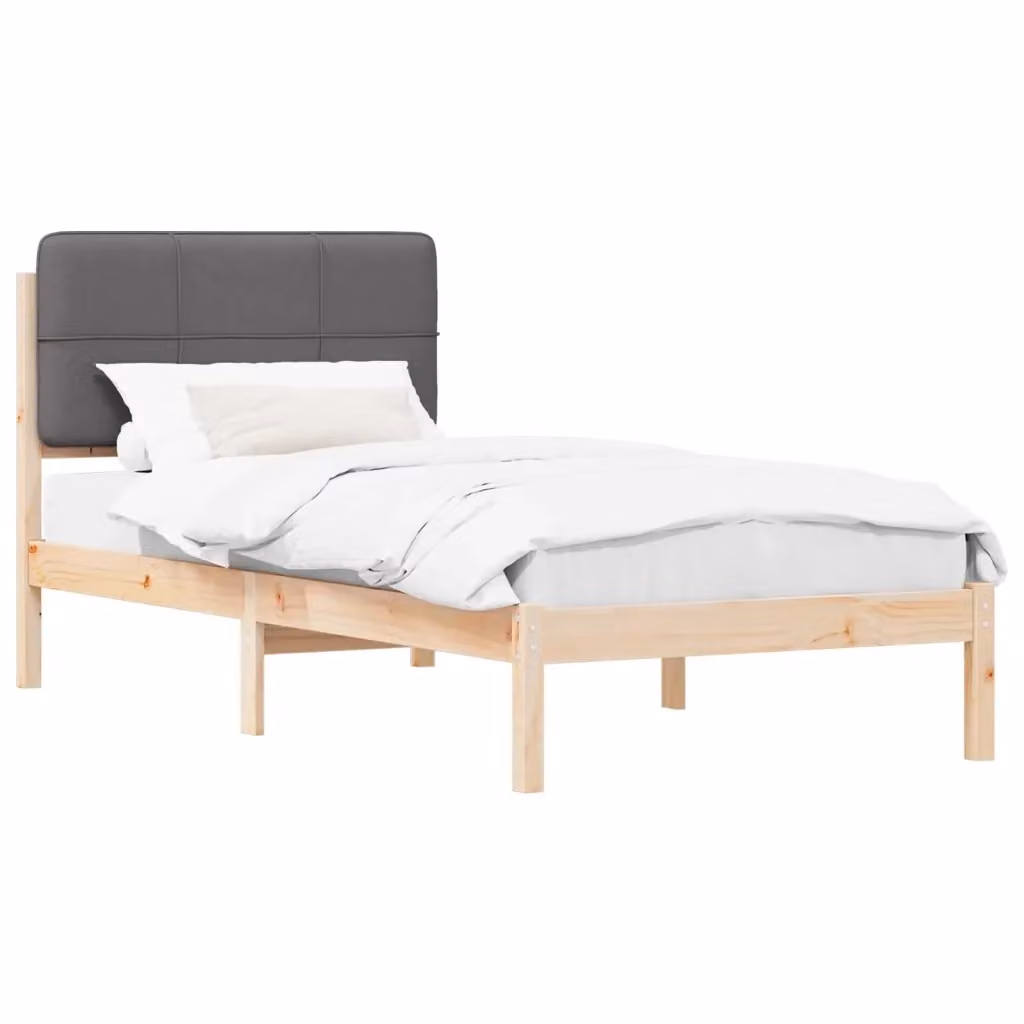 Letto con Testiera Rivestita vidaXL in Legno di Pino e Tessuto Grigio L 200 x P 80 cm – 2