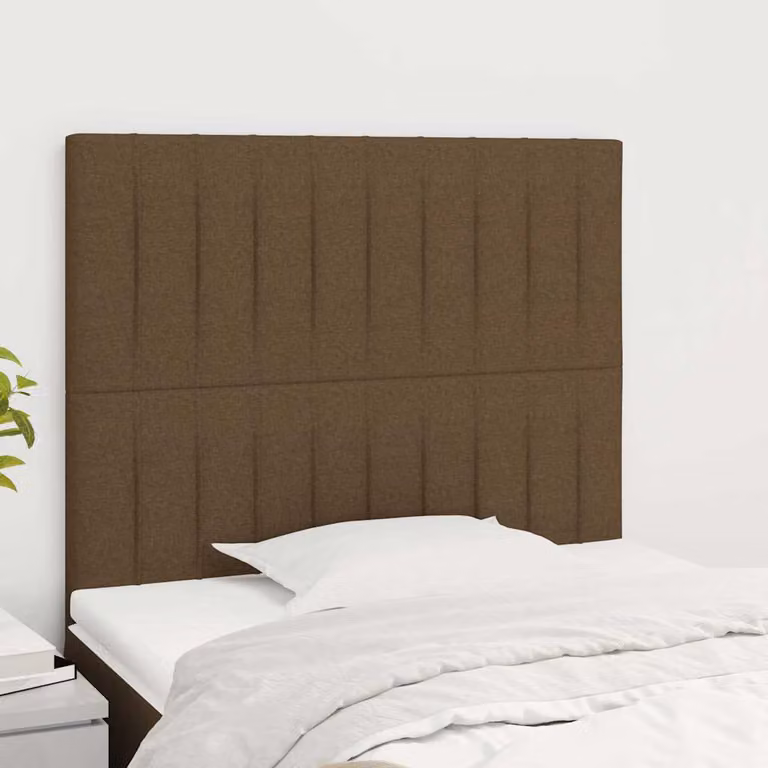 Testiera per letto vidaXL in tessuto marrone scuro con struttura in legno di larice, L: 100 cm, P: 5 cm, H: 118-128 cm