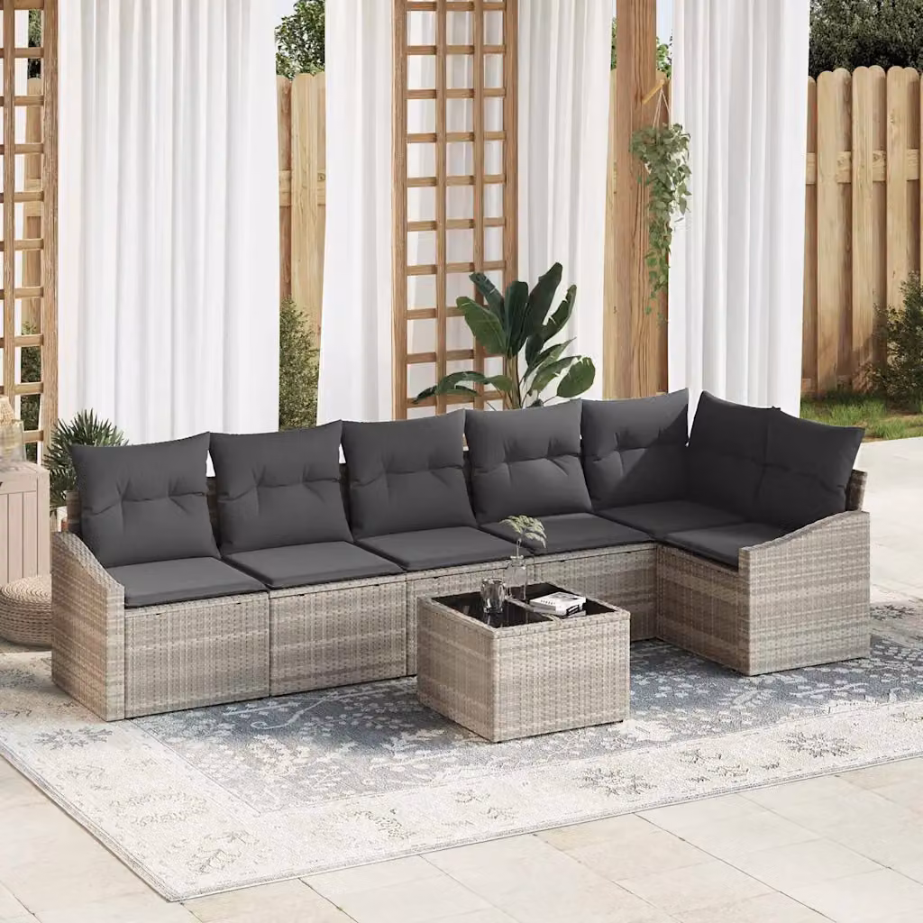 Set Divano da Giardino vidaXL a Forma di L in Polyrattan Grigio con 7 Pezzi e Cuscini Inclusi – 1