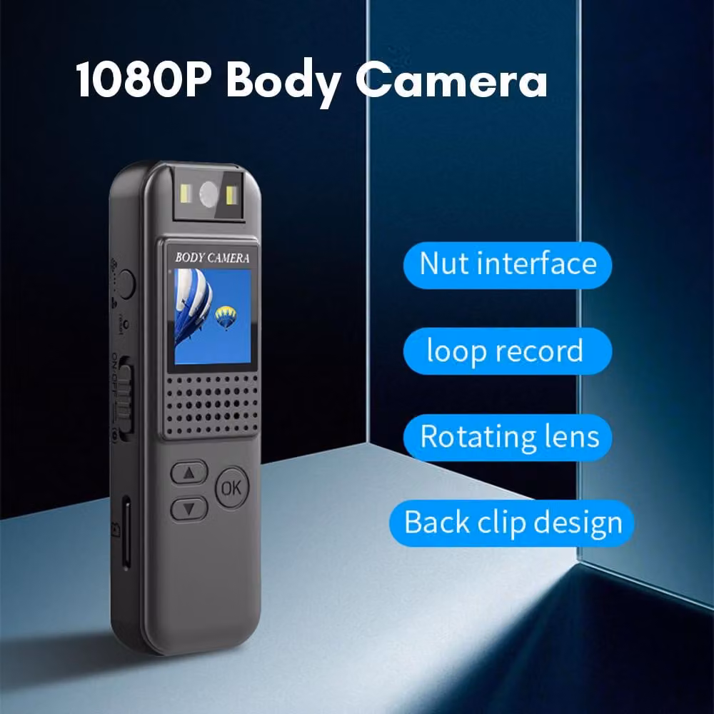 Videocamera da corpo da 1080p con registrazione audio e video Videocamera portatile Mini videocamera clip-on Obiettivo orientabile a 180° Luci di riempimento a LED Altoparlante Magnete