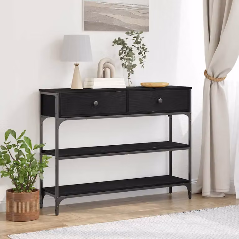 vidaXL Tavolo consolle in stile industriale, Rovere e Nero, L 100 x P 25 x H 75 cm