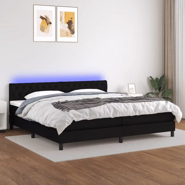 Maison Exclusive - Letto a Molle Materasso e LED Nero 200x200cm in Tessuto