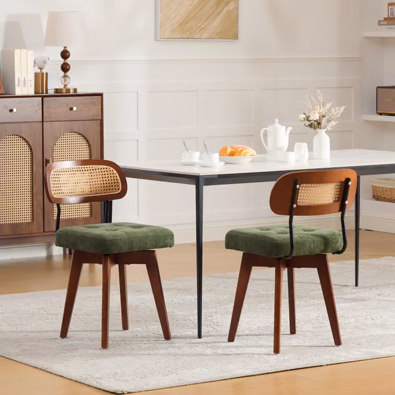 Set di 2 sedie STILVORA, sedia da cucina con schienale intrecciato, sedia da pranzo con seduta imbottita, sedia in stile mid-century