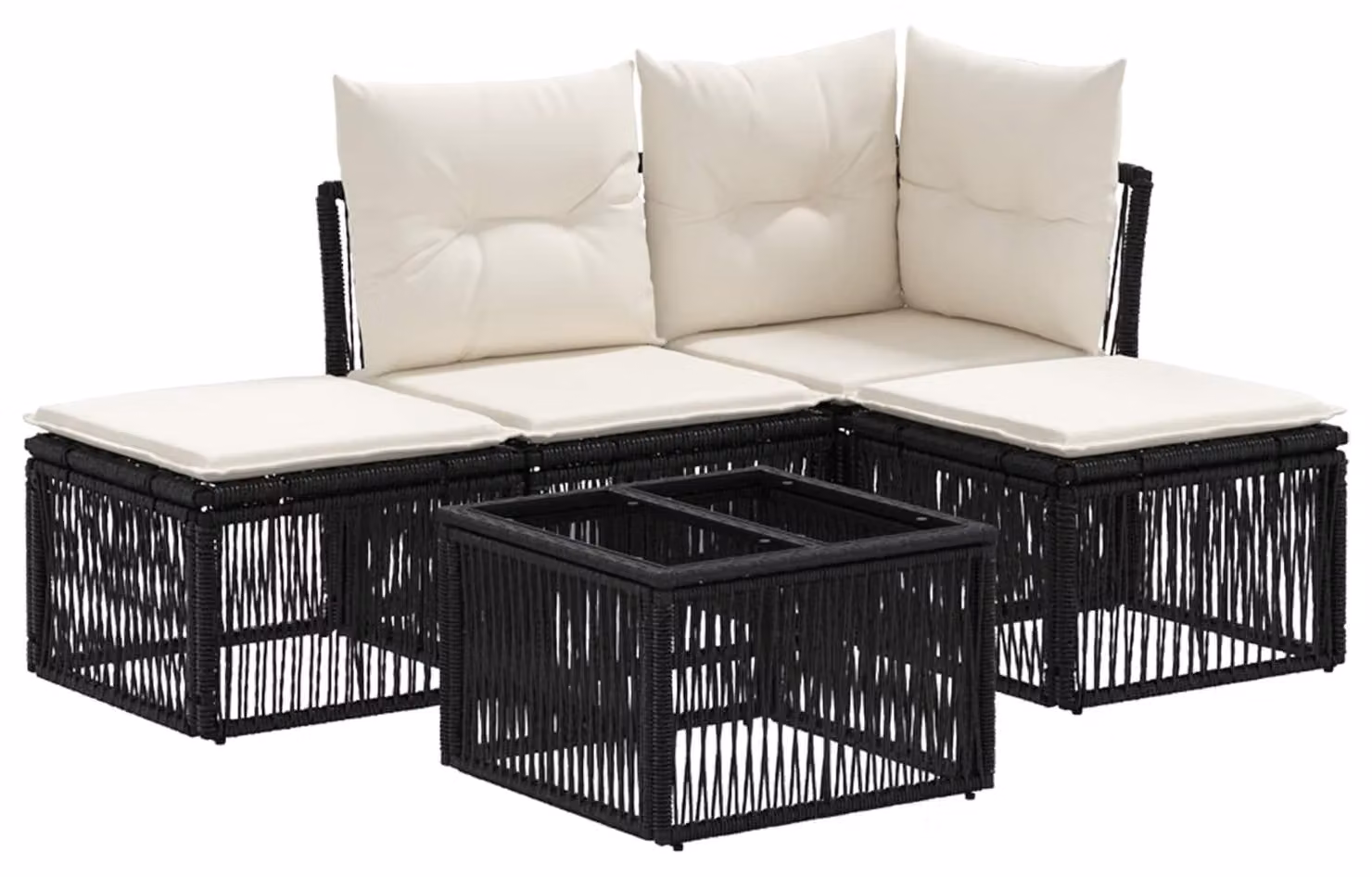 Set Divano da Giardino 5 pcs Nero polyrattan