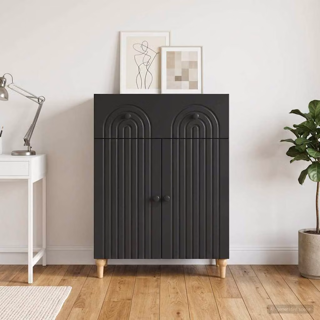 Credenza moderna vidaXL in legno ingegnerizzato nero, L: 66 cm, P: 34,5 cm, H: 90 cm