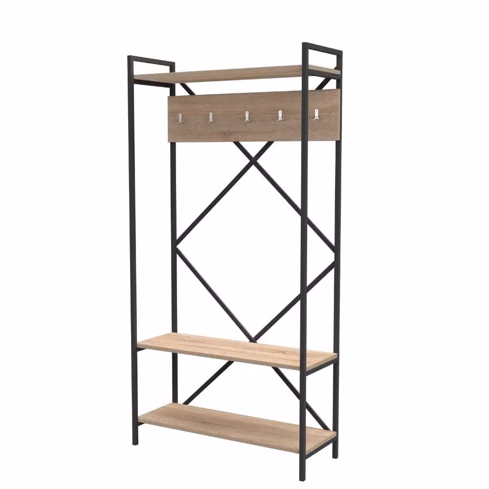 Scaffale ingresso con panca e appendiabiti Kety in metallo e MDF colore antracite e beige H: 180 cm, L: 90 cm, P: 35 cm – 2