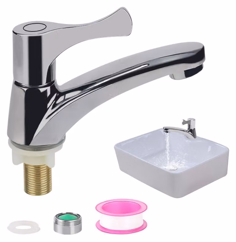 Rubinetto per acqua fredda, acciaio inossidabile, per bagno degli ospiti, con beccuccio filtrante