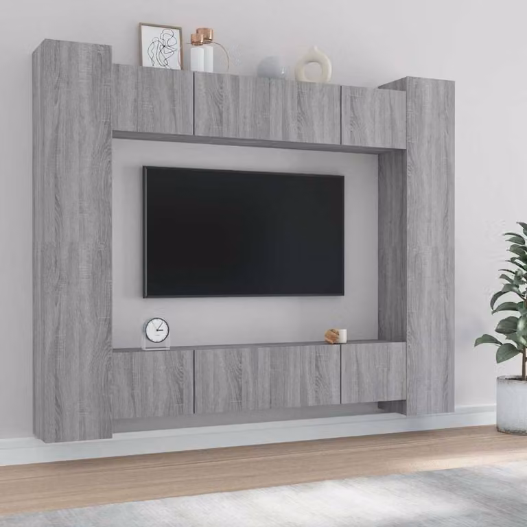 Set di mobili porta TV vidaXL composto da 8 pezzi in legno multistrato e MDF, colore grigio opaco per il tuo soggiorno