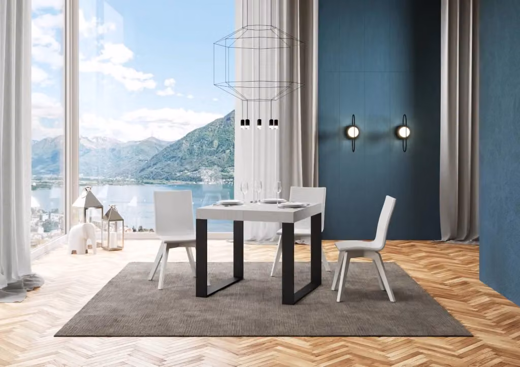 Tavolo da pranzo allungabile moderno GIORDANOSHOP in bianco e frassino L/P/H: 90 x 90-246 x 77 cm – 2