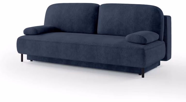 Divano letto Tola, colore blu navy, finitura effetto polvere