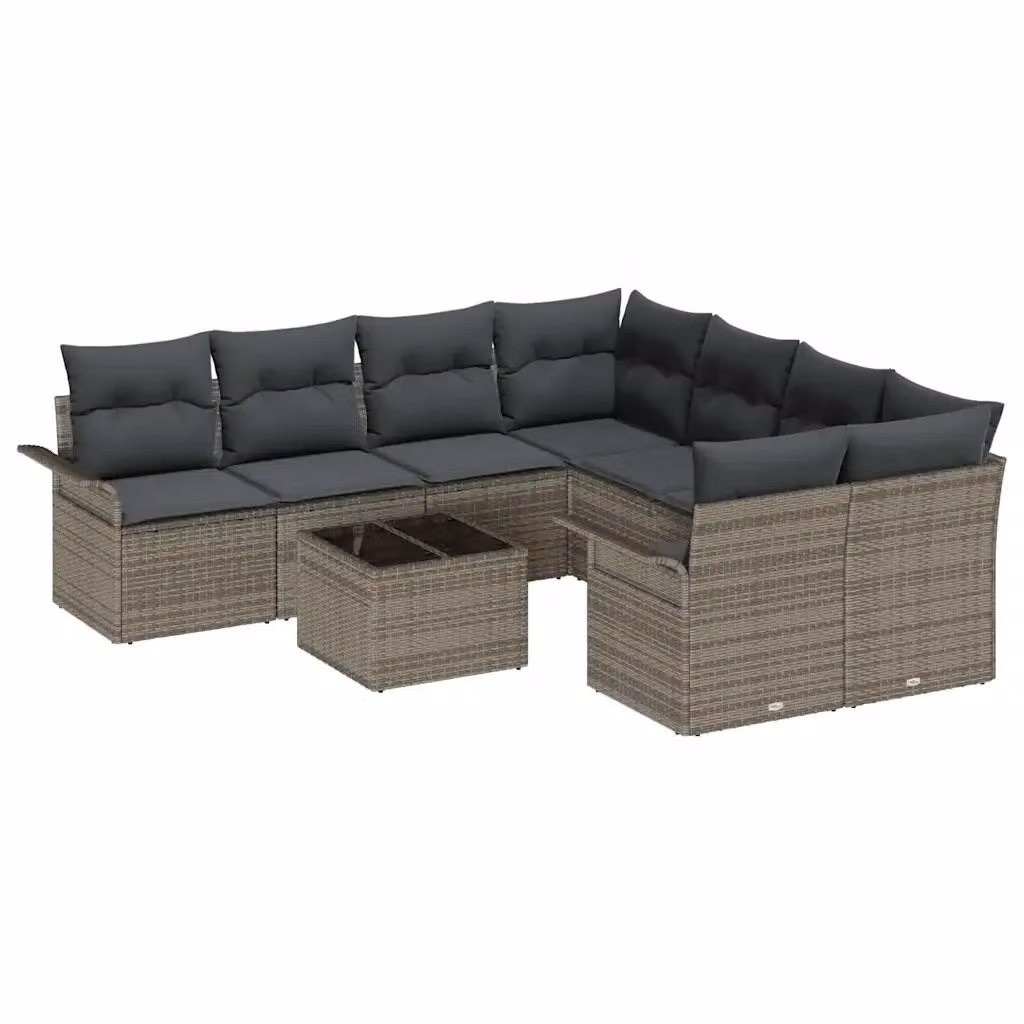 Set Divano da Giardino a L vidaXL 9 pz Grigio con Cuscini e Tavolino in Polyrattan e Metallo – 2