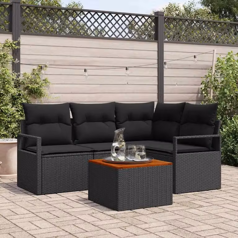 Set Divano da Giardino vidaXL a L con Archiviazione e Cuscini, 5 Pezzi, Nero