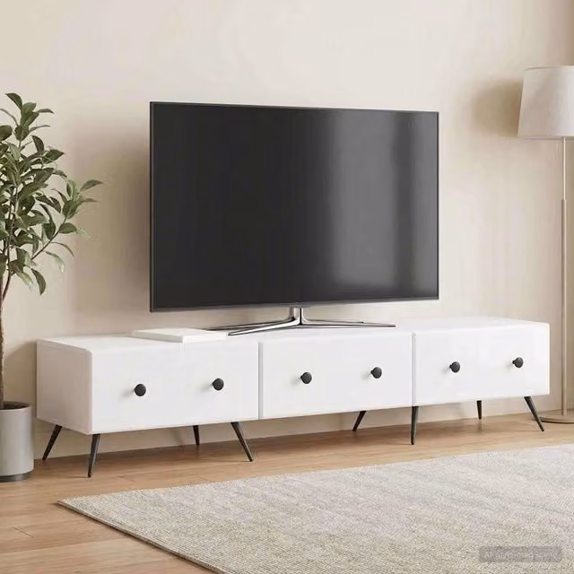 Mobile TV moderno vidaXL bianco lucido in legno MDF L/P/H: 147 x 34,5 x 30 cm