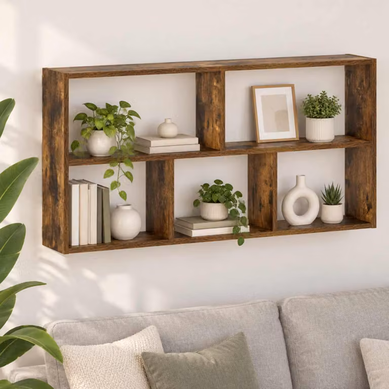 Scaffale da parete moderno vidaXL in rovere fumo L: 102 cm, P: 50 cm, H: 17 cm
