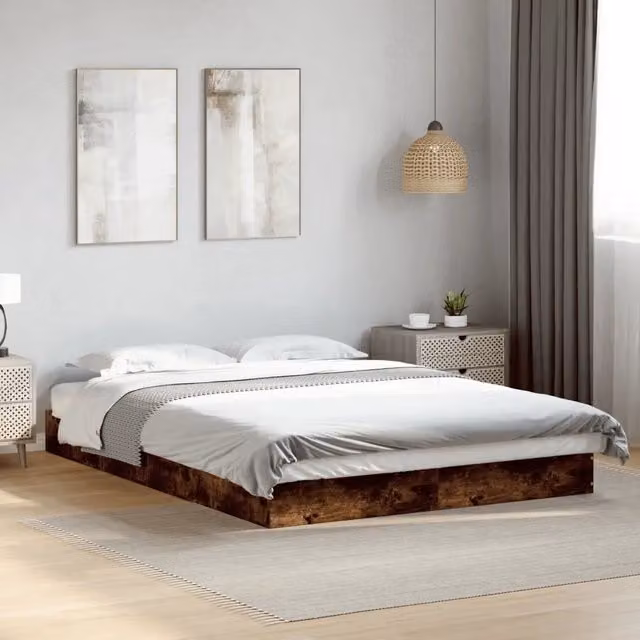 Struttura Letto Design Mania in Rovere Fumo con Doghe in Legno L/P/H: 203 x 143 x 140 cm – 1