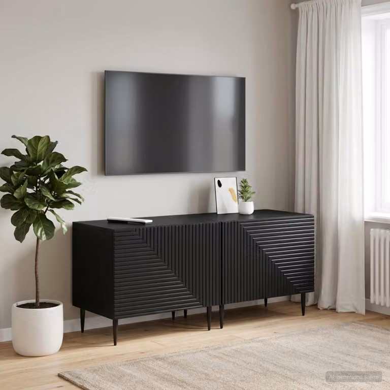 Mobile TV moderno vidaXL in legno MDF nero opaco con scomparti multimediali L: 120 cm, P: 40 cm, H: 43 cm