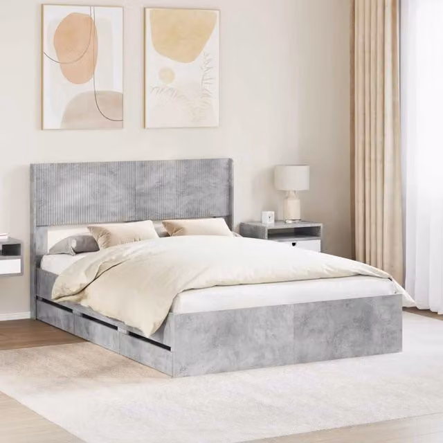 Struttura del letto con stoccaggio e testata Grigio Cemento 3414302