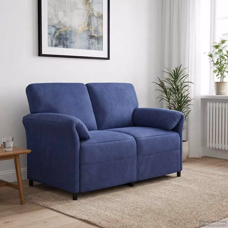 Divano a 2 posti vidaXL in velluto blu con struttura in metallo, L: 138 cm, P: 83 cm, H: 95 cm