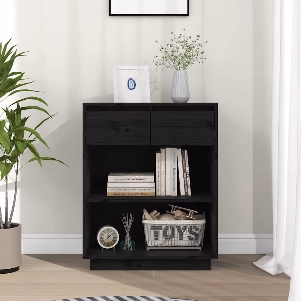 Consolle Mobile vidaXL in Legno Massello di Pino Nero, L 60 cm x P 34 cm x H 75 cm