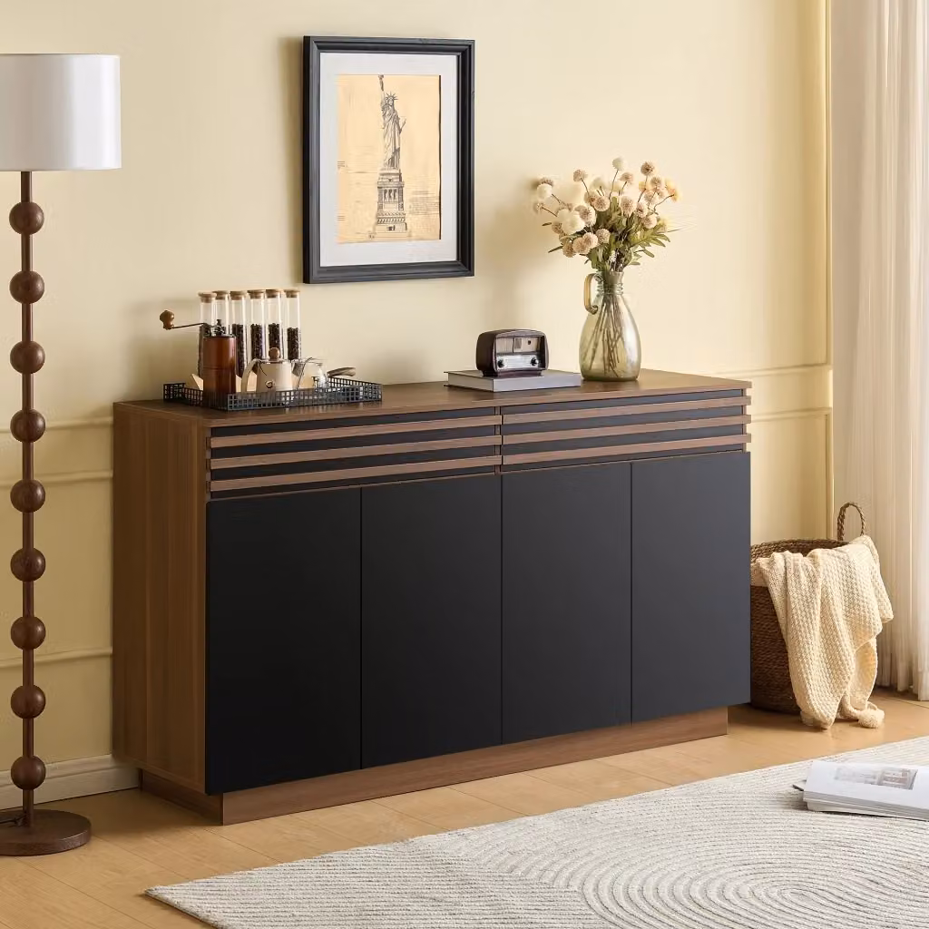 Sideboard moderno REDOM in MDF effetto legno marrone e nero, L 150 x P 40 x H 85 cm – 2