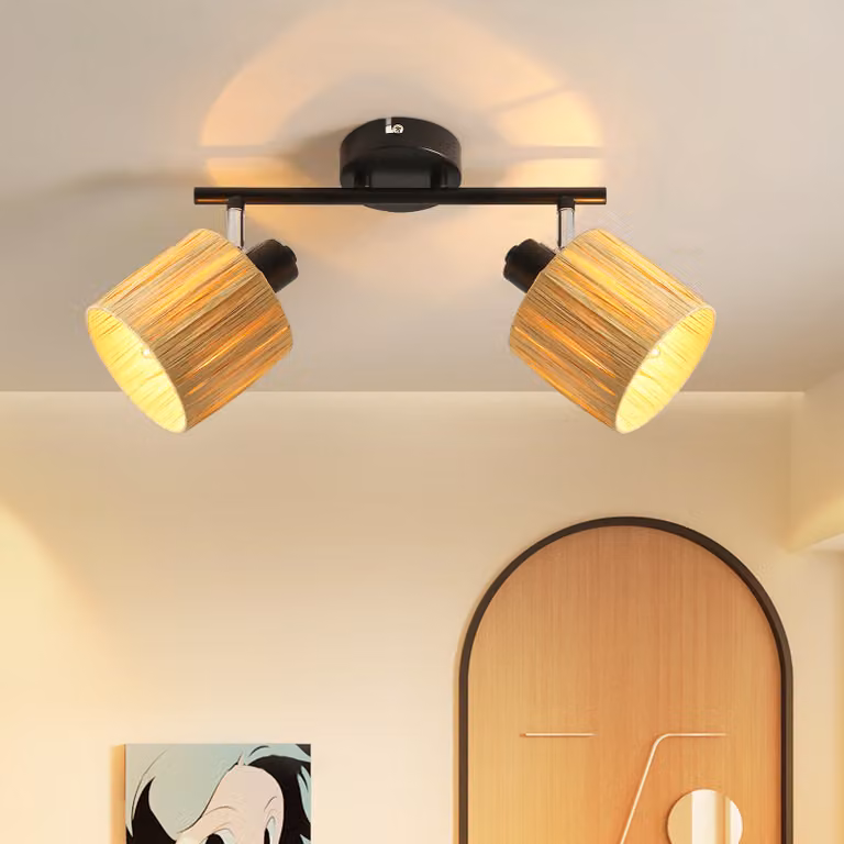 ZMH faretto da soffitto 2 fiamme plafoniera corridoio soffitto spot vintage faretto interno E14 nero naturale lampada da soffitto carta 350° spot orientabili per camera da letto soggiorno (senza lampadina)
