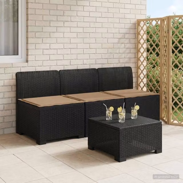 Divano da giardino 3 posti con cuscini in look rattan 3 posto 8011962