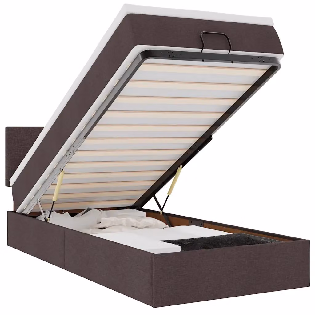 vidaXL Pouf Letto Moderno con Materasso e Base a Sollevamento, Colore Marrone e Bianco, L/P/H: 203 x 140 x 88 cm – 2