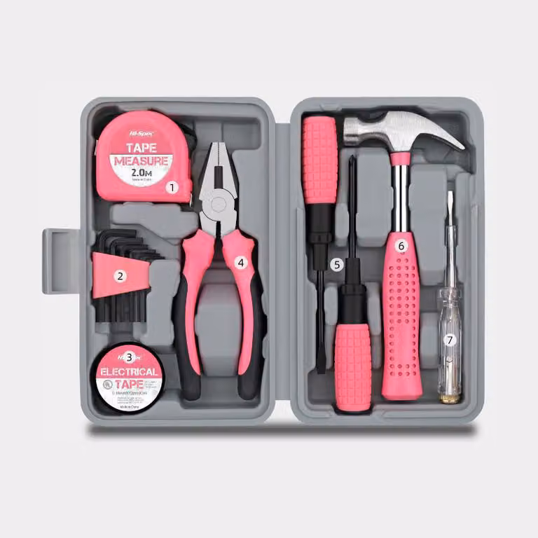ZELURXX Set di utensili da 13 pezzi per la casa, compatto e pratico, adatto per la cura della casa, del giardino e dell'ufficio, valigetta porta utensili, 20 x 12,5 x 4,5 cm, rosa
