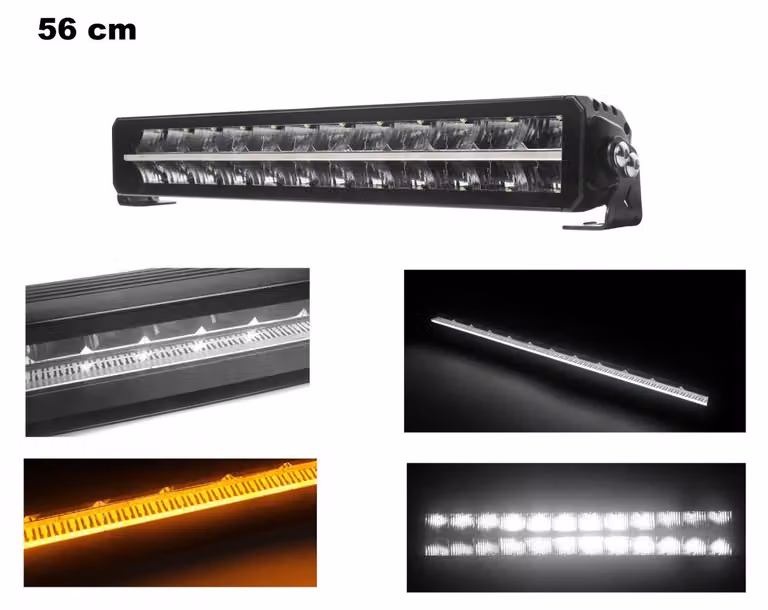 Barra LED da 56 cm / 22 pollici, 12 V–24 V, design a pianoforte, faro a LED, altissima potenza, luce bianca e arancione, di posizione