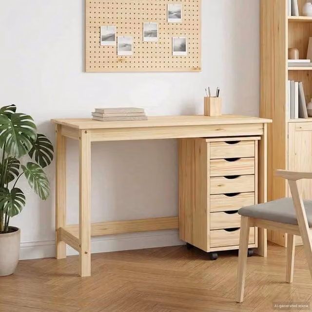 Set scrivania e mobiletto su ruote MOSS vidaXL marrone e beige in legno e plastica per home office