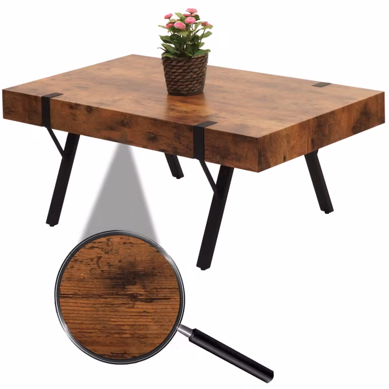Tavolino HWC-L54, tavolo da salotto tavolino da divano, metallo 43x110x60cm ~ rovere selvatico scuro