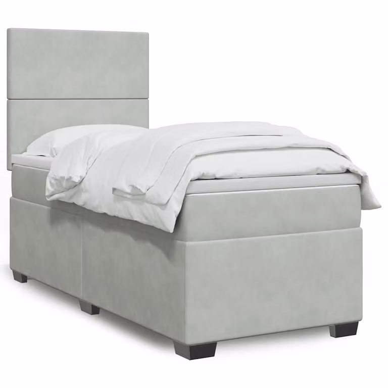 vidaXL Giroletto a Molle Ibrido con Materasso in Velluto Grigio e Bianco, L/P/H: 90 x 190 cm