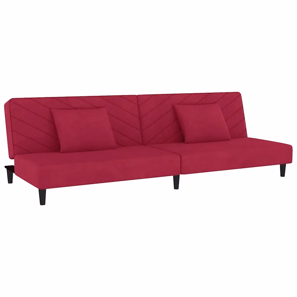 Divano Letto Click-Clack a 2 Posti vidaXL in Velluto Rosso con Cuscini e Poggiatesta Regolabile – 2