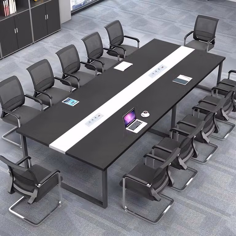 Tavolo da conferenza con sistema di gestione dei cavi, dimensioni 240x120x74 cm, design moderno, ideale per l'ufficio