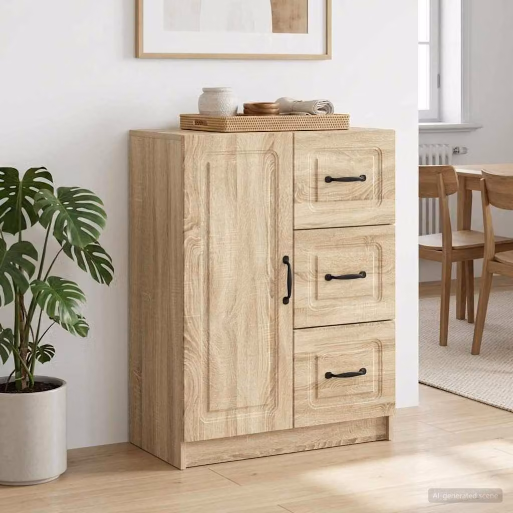 Credenza moderna vidaXL in legno ingegnerizzato Rovere Sonoma, colore beige e marrone, L: 66 cm, P: 34,5 cm, H: 87 cm