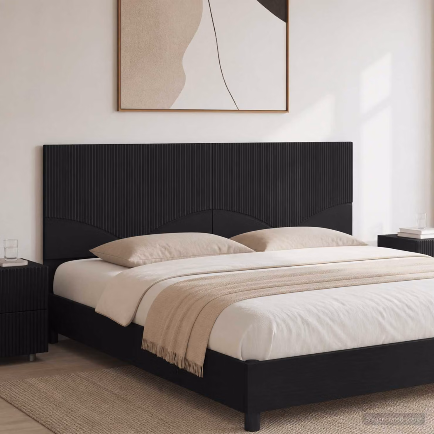 Testiera da muro vidaXL HOORN con ripiano integrato e pannello imbottito in tessuto, Nero