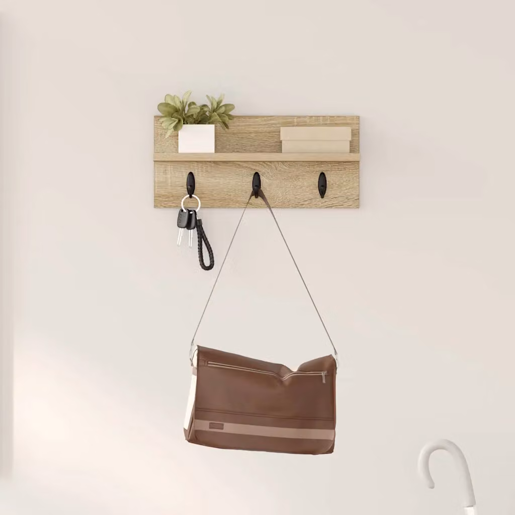 Appendiabiti a muro vidaXL moderno in legno color rovere sonoma, L 40 cm x P 10,5 cm x H 18 cm