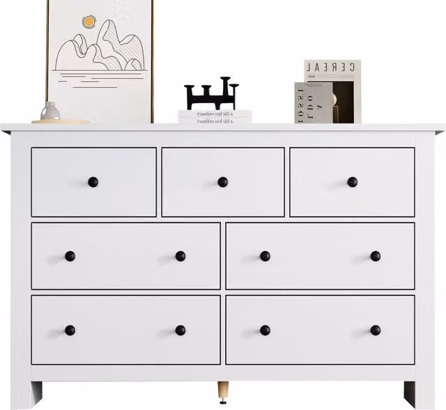 Credenza bianca moderna mobile buffet con 7 cassetti in truciolato 152x40x89 cm