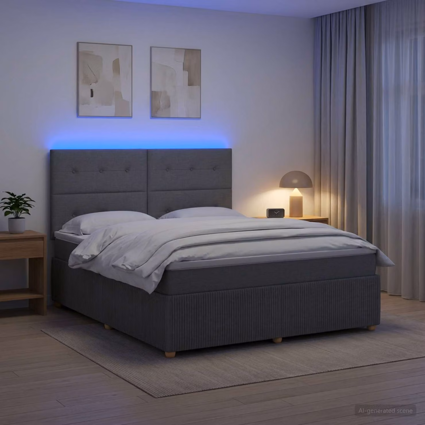 vidaXL Letto Box Spring con Materasso Ibrido e Illuminazione LED sotto il letto, Grigio e Bianco, L/P: 160 x 200 cm