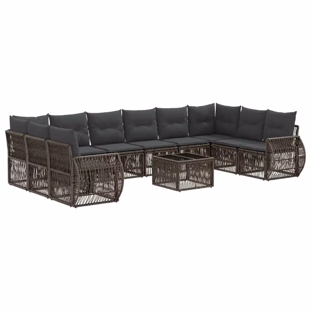 Set Divano da Giardino a L con Tavolino vidaXL, 11 Pezzi, Grigio e Nero, in Polyrattan con Cuscini e Struttura in Acciaio Verniciato a Polvere – 2