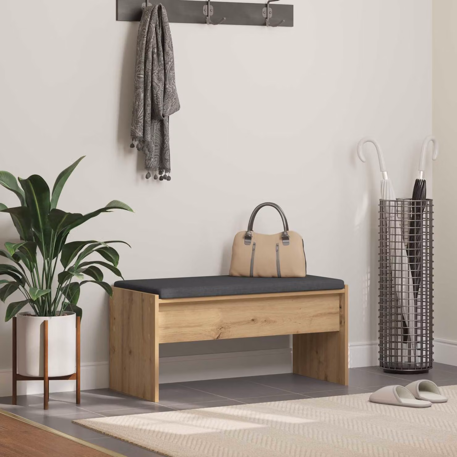 Panca per ingresso con porta scarpe vidaXL in rovere marrone, stile minimalista, L: 83 cm, P: 38 cm, H: 40 cm
