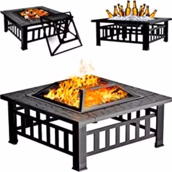 Fornello da Giardino Multifunzionale Outsunny in Acciaio Nero con Schermo a Scintille, Copertura e Forchetta, L/P/H: 66 x 49 x 49 cm