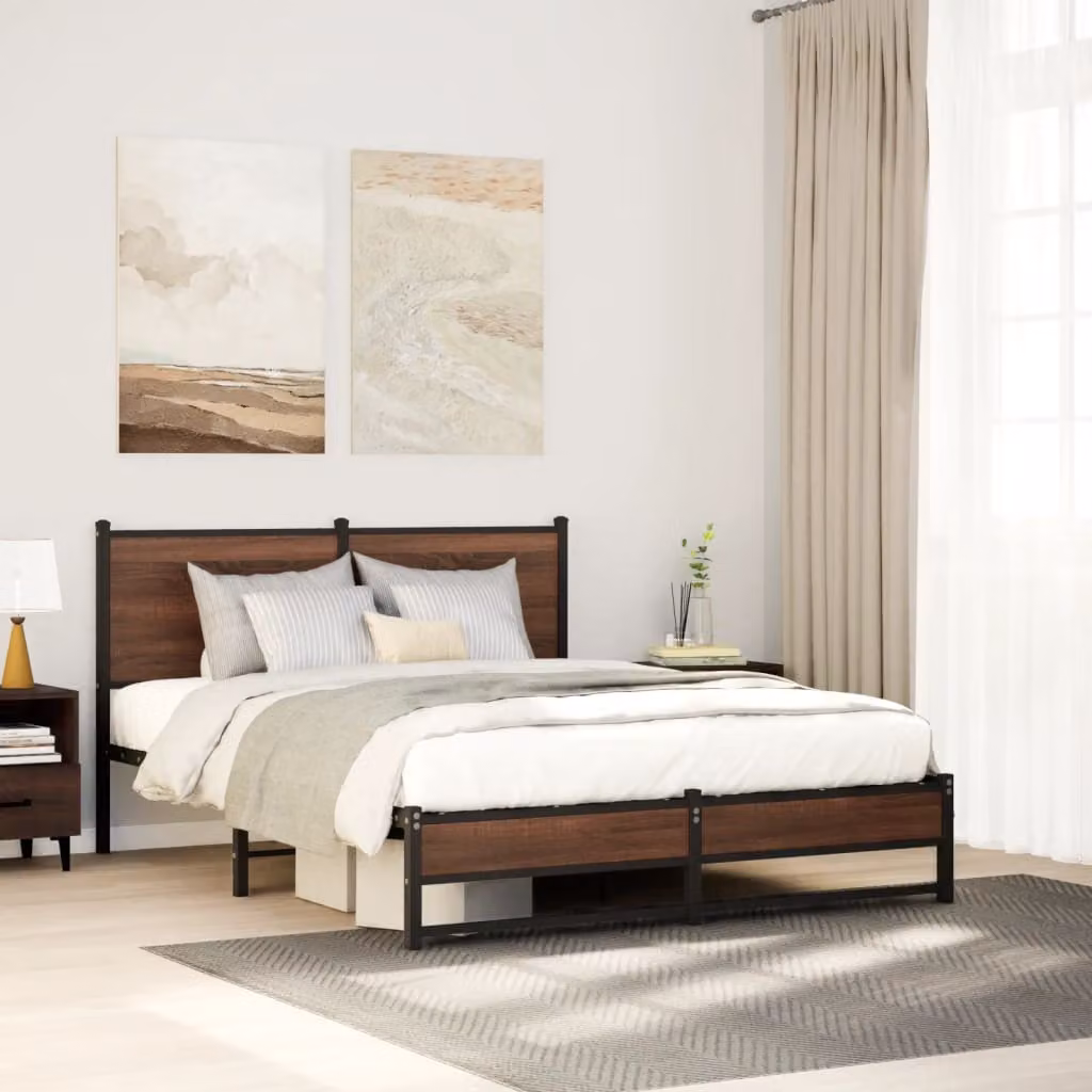 vidaXL Giroletto in Metallo Rovere Marrone L: 142 cm, P: 196 cm, H: 91,5 cm