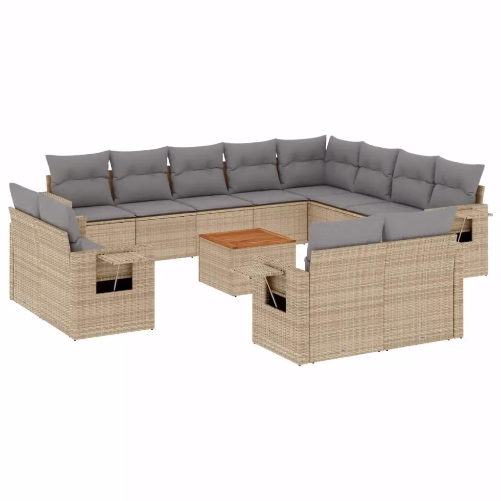 Set Divano da Giardino a L vidaXL in Polyrattan con 13 Pezzi, Cuscini Beige e Tavolino, Design Moderno per Terrazza e Giardino – 2