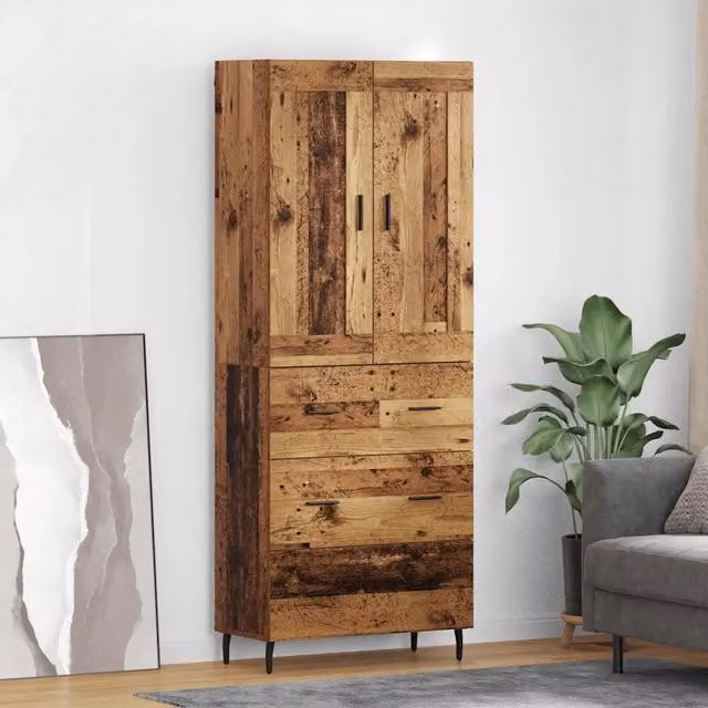 Credenza 2 pz-Set di 2 Buffet-Armadio da cucina Legno vecchio Legno Stratificato e Vetro 403816